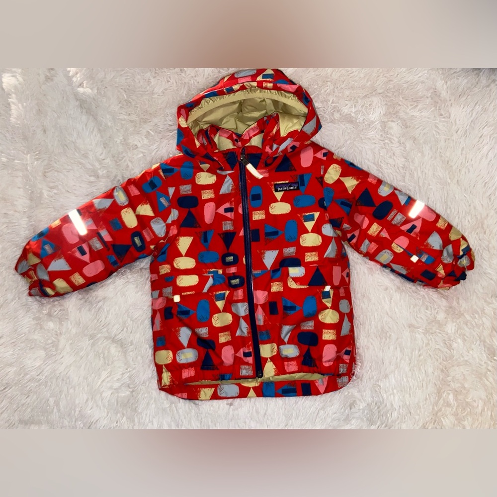 Patagonia Kids Puffer Jacket - Red with Multicolor Geometric Design